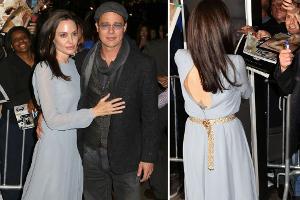 Brad Pitt und Angelina Jolie in Himmelblau - von vorne (l.) und von hinten (r.)