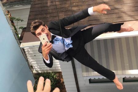 Zac Efron hebt beim Trampolinspringen ab vor Freude