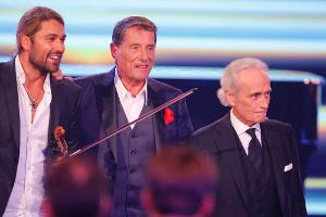 José Carreras (r.) bei seiner letztjährigen Gala mit dem mittlerweile verstorbenen Udo Jürgens und David Garrett (l.)