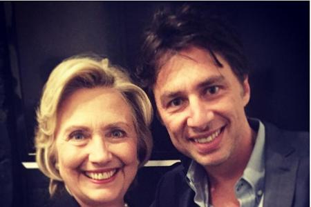 Serien-Star Zach Braff (r.) ist happy über seinen Schnappschuss mit Präsidentschaftskandidatin Hillary Clinton