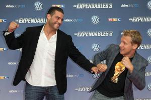 Schluss mit lustig: Manuel Charr und Oliver Pocher bei der Premiere von "The Expendables 3" in Köln