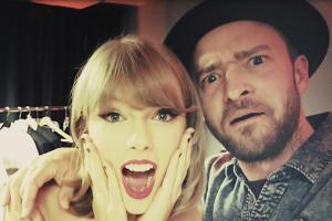 Justin Timberlake und Taylor Swift schneiden vor einem Konzert Grimassen