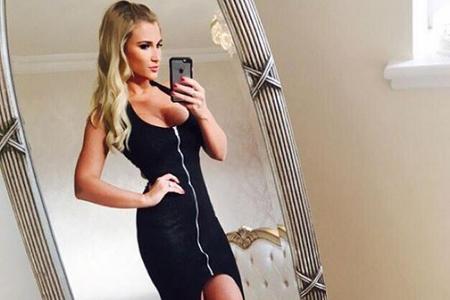 Billie Faiers trägt ein schwarzes Neckholderkleid mit durchgehendem Reißverschluss aus ihrer eigenen Kollektion