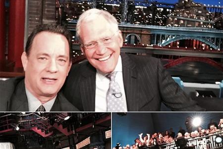 Aufgenommen mit der Selfie-Stick-Kamera: Tom Hanks (l.) und Talkshow-Gastgeber David Letterman