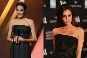 Angelina Jolies (39, l.) Figur erinnert eher an die einer alten Frau, während Victoria Beckham (41) mit ihren dunklen Augen ...