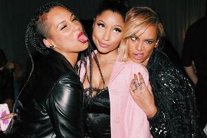 Gute Blödel-Laune dank Tidal? Alicia Keys, Nicki Minaj und Beyoncé (v. li.) bei der Vorstellung des Streamers in New York