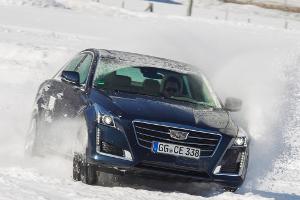 Gefahrloses Driften auf der schneebedeckten Wiese