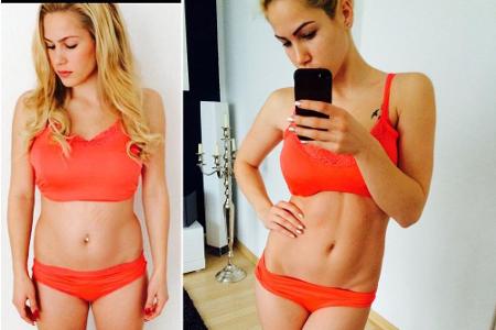 Links: So sah Angelinas Figur vor dem Training aus. Rechts: Nach dem Training ist ihr Bauch deutlich muskulöser