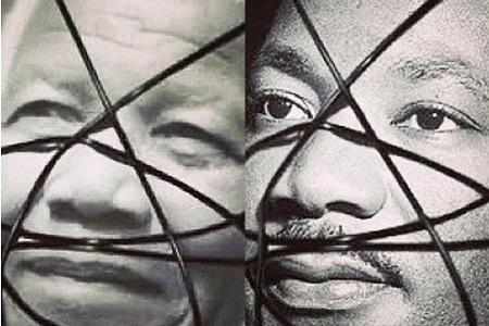 Bearbeitete Bilder von Nelson Mandela (links) und Martin Luther King (rechts), wie sie von Madonna auf Instagram, Twitter un...