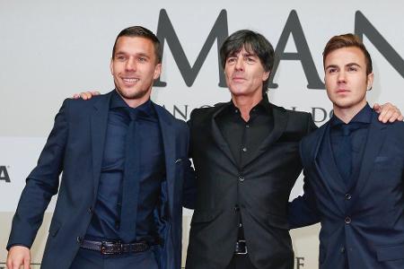Lukas Podolski, Joachim Löw und Mario Götze bei der Filmpremiere von 