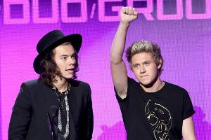 Musiker mit großer Trophäe: Harry Styles (li.) und Niall Horan bei den American Music Awards
