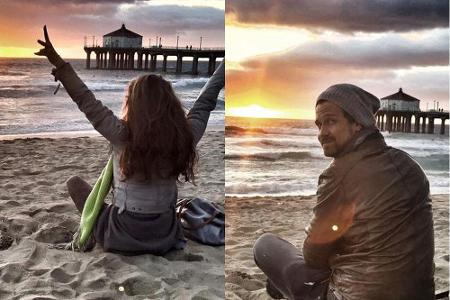 Gemeinsam am Manhattan Beach, getrennt gepostet: Annemarie und Wayne Carpendale