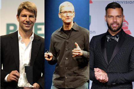 Neben Tim Cook (M.) outeten sich bereits auch Thomas Hitzlsperger (l.) und Ricky Martin