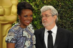 George Lucas mit seiner Frau Mellody Hobson bei den Oscars 2013