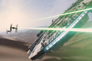 Der Millennium-Falke ist wieder unterwegs: Eine Szene aus dem neuen "Star Wars"