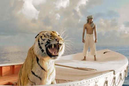 Nach einer Schiffskatastrophe treibt Pi Patel mit einem Tiger an Bord mitten auf dem Ozean