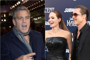 George Clooney freut sich mit Angelina Jolie und Brad Pitt