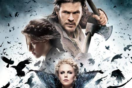 Königin Ravenna (Charlize Theron. vo.), Snow White (Kirsten Stewart) und Huntsman Eric (Chris Hemsworth)