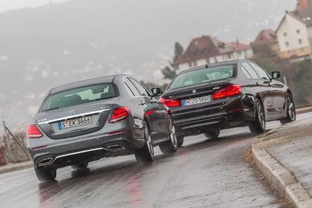 BMW 540i xDrive, Mercedes E 400 4Matic, Heckansicht