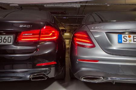 BMW 540i xDrive, Mercedes E 400 4Matic, Heckleuchte