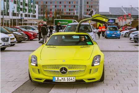 Ein gern gesehener Gast bei jeder E-Auto Rallye: Mercedes SLS AMG Electric Drive