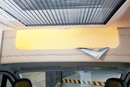 Das Fach über den Vordersitzen bietet reichlich Stauraum.