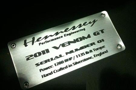 Hennessey Venom GT, Plakette mit Seriennummer
