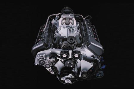 Der Fünfliter-Achtzylinder mit Vierventiltechnik und Kompressor.