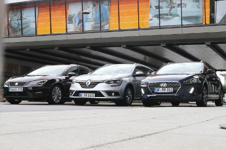 Hyundai i30 Kombi 1.4 T-GDI, Renault Mégane Grandtour Tce 130, Seat Leon ST 1.4 TSI ACT, Front