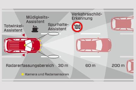 Mercedes ML 250 Bluetec 4-matic, Grafik, Warnsysteme