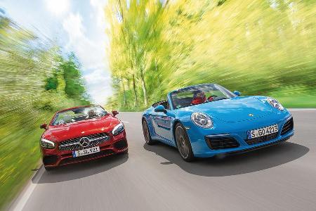 Mercedes SL 400, Porsche 911 Carrera Cabriolet, Frontansicht