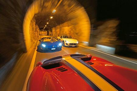 Ferrari 458 Speciale A, Lamborghini Aventador Roadster, Maserati Gran Cabrio MC
