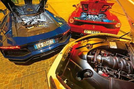 Ferrari 458 Speciale A, Lamborghini Aventador Roadster, Maserati Gran Cabrio MC