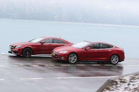 Tesla Model S P85D, Mercedes CLS 63 AMG S 4Matic, Seitenansicht