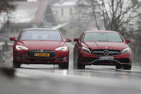 Tesla Model S P85D, Mercedes CLS 63 AMG S 4Matic, Frontansicht