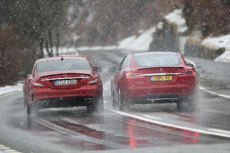 Tesla Model S P85D, Mercedes CLS 63 AMG S 4Matic, Heckansicht