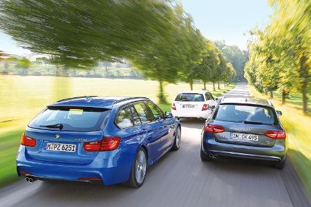 BMW 330d Touring, Mercedes C 350 CDi T, Audi A4 Avant 3.0 Quattro, Heckansicht