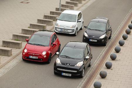 Fiat 500 0.9 Twinair Lounge, Ford Ka Titanium, Peugeot 107 70 Urban Move, VW Up 1.0 White