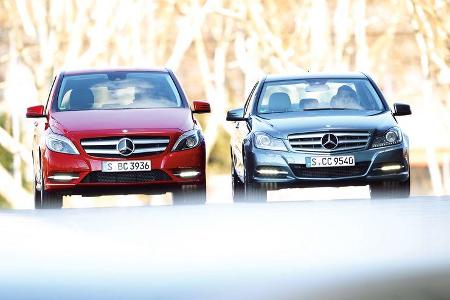 Mercedes B 200, Mercedes C 180, Frontansicht