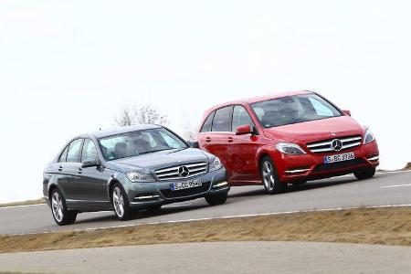 Mercedes B 200, Mercedes C 180, Seitenansicht