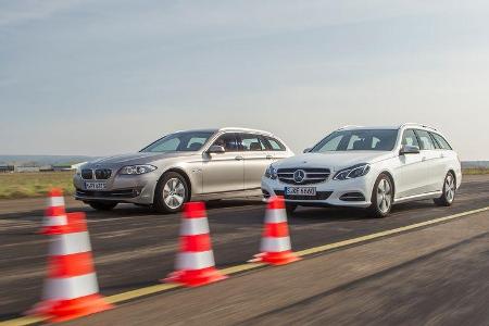 BMW 520i Touring, Mercedes E 200 T, Frontansicht, Bremstest
