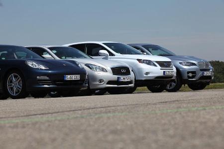 Lexus RX 450h, Infiniti M35h, Porsche Panamera S Hybrid, BMW X6 Active Hybrid, Front