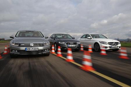 Audi A4, Mercedes C-Klasse, VW Passat, Frontansicht