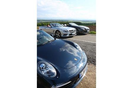 BMW 650i, Mercedes SL 500, Porsche 911 Carrera S, Motorhaube