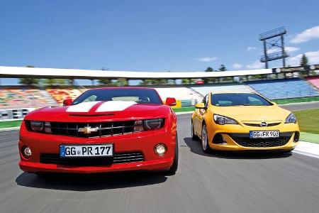 Chevrolet Camaro, Opel Astra OPC, Frontansicht