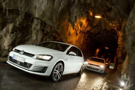 VW Golf GTD, VW Golf GTI, Frontansicht, Tunnel