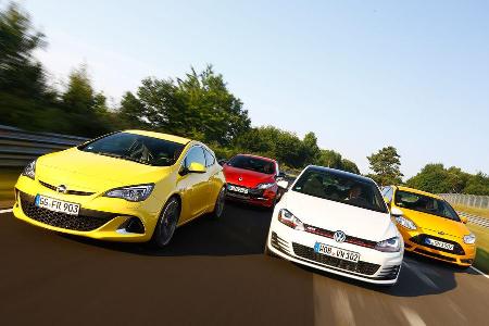 Opel Astra OPC, Renault Mgane R.S., Ford Focus ST, VW Golf GTI Performance