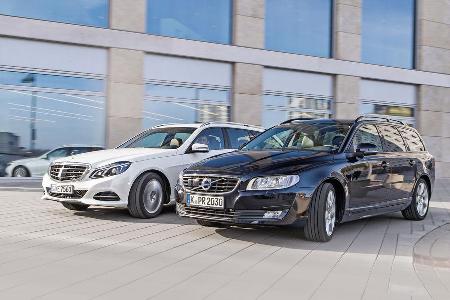 Mercedes E 220 T Bluetec, Volvo V70 D4, Seitenansicht