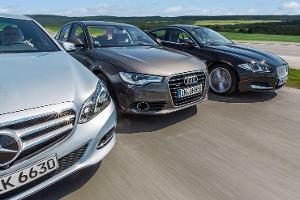 Audi A6 3.0 TFSI, Jaguar XF 3.0 V6, Mercedes E 400, Frontansicht