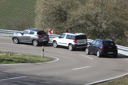 Mini Countryman One, Nissan Juke 1.6, Skoda Yeti 1.4 TSI